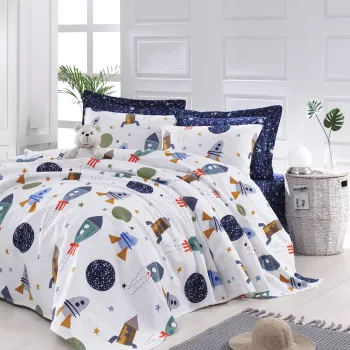 Cuvertura pique Single, Spacex - Dark Blue, EnLora Home, Bumbac imagine
