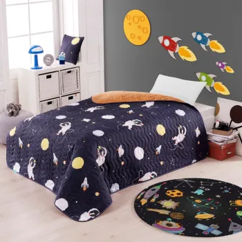 Cuvertura Single 155x200 cm, Astron - Dark Blue, EnLora Home, 65% bumbac/35% poliester imagine