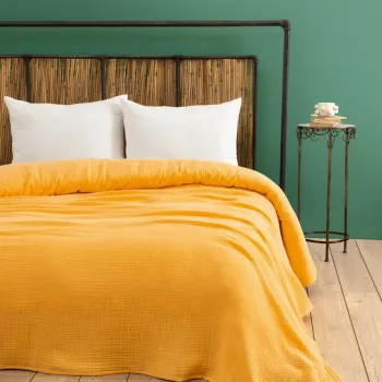 Cuvertura Single 155x200 cm, L'essentiel Maison, Muslin, Galben imagine