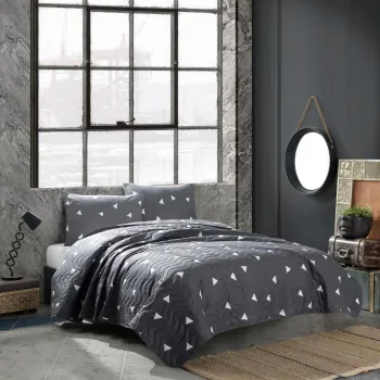 Cuvertura Single 155x200 cm, L'essentiel Maison, Ucgen, 65% bumbac/35% poliester, Gri/Alb imagine