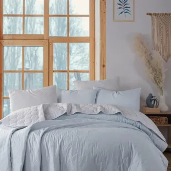 Cuvertura Single 155x200 cm, Solid - Light Blue, Grey, Eponj Home, 65% bumbac/35% poliester imagine
