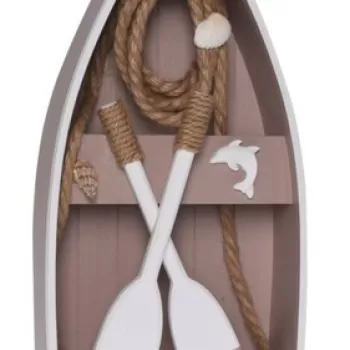 Decoratiune Boat, 18.5x8x40.5 cm, lemn, alb/taupe imagine