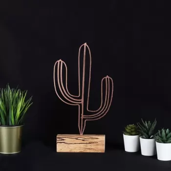 Decoratiune, Cactus, 17x37x3.5 cm, Metal, Bronz imagine