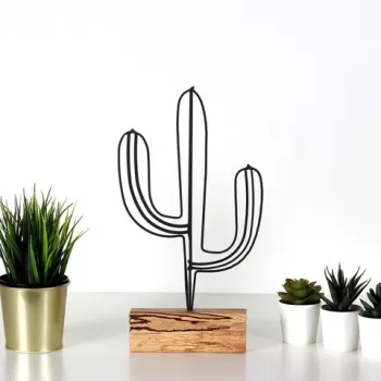 Decoratiune, Cactus, 17x37x3.5 cm, Metal, Negru imagine