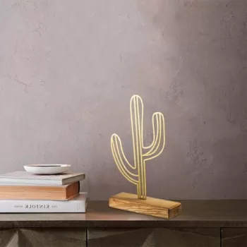 Decoratiune, Cactus, 22x41x4 cm, Metal, Aur imagine