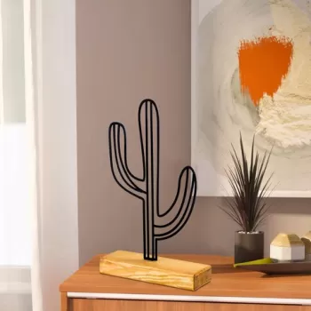 Decoratiune, Cactus, 22x41x4 cm, Metal, Negru imagine