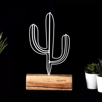 Decoratiune, Cactus Mini, 17x24x3.5 cm, Metal, Alb imagine