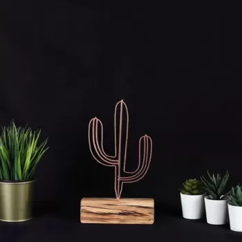 Decoratiune, Cactus Mini, 17x24x3.5 cm, Metal, Bronz imagine