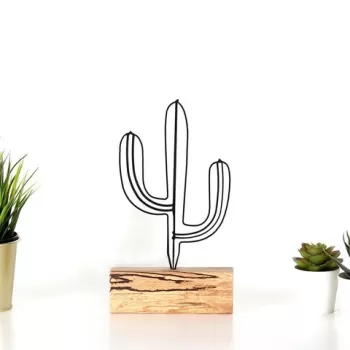 Decoratiune, Cactus Mini, 17x24x3.5 cm, Metal, Negru imagine