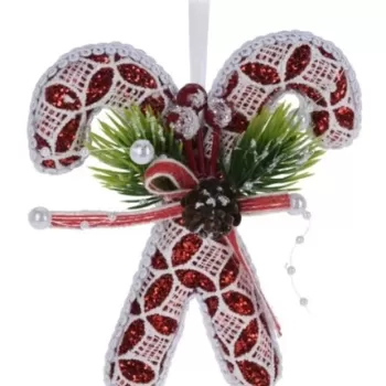 Decoratiune Candy w circle and rhombus, 11x4x12 cm, poliester, rosu/alb imagine