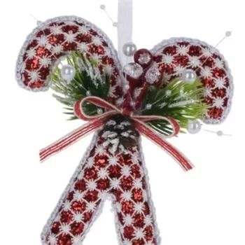 Decoratiune Candy w snowflake, 11x4x12 cm, poliester, rosu/alb imagine