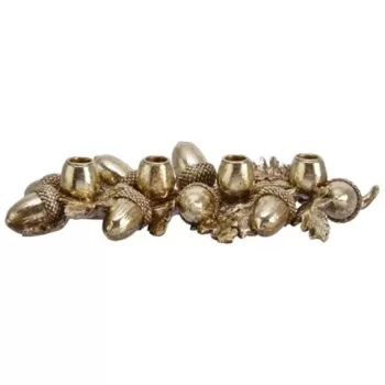 Decoratiune cu 4 suporturi pentru lumanari Acorns, Decoris, 44x7.3 cm, poliamida, auriu imagine