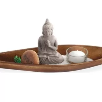Decoratiune cu lumanare Buddha in canoe, 37x9.5x3.5 cm, lemn imagine