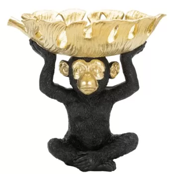 Decoratiune cu platou, Monkey, Mauro Ferretti, 25.2 x 21 x 24 cm, polirasina, negru/auriu imagine