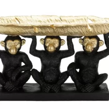 Decoratiune cu platou, Monkey Trio, Mauro Ferretti, 43 x 15.7 x 20 cm, polirasina, negru/auriu imagine