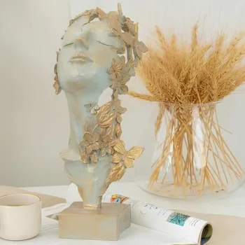 Decoratiune, CY0447, 12x30x12 cm, Poliester, Verde Menta / Auriu imagine