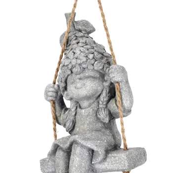 Decoratiune de gradina Bertie Sitting Girl, Bizzotto, 25x21x44 cm, magneziu, gri imagine