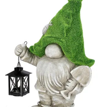 Decoratiune de gradina Garden Gnome W-Lantern, Bizzotto, 28x20x46 cm, magneziu, Verde imagine