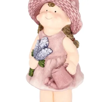 Decoratiune de gradina Justy Girl Stand W-Lavender, Bizzotto, 19x16x42 cm, magneziu, roz imagine