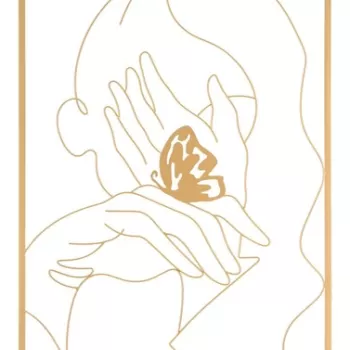 Decoratiune de perete 3D Hands On Face, Mauro Ferretti, 80 x 60 cm, fier, auriu imagine