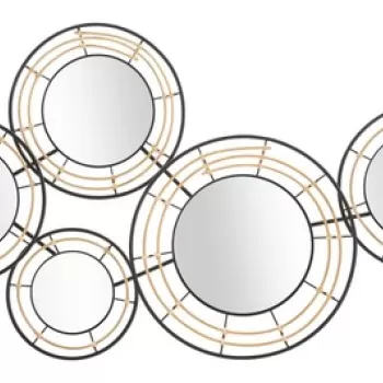 Decoratiune de perete 3D Oporto, Mauro Ferretti, 59 x 111 cm, fier/ratan/oglinda, negru/maro imagine