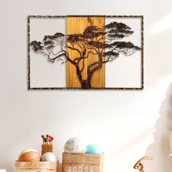 Decoratiune de perete, Acacia Tree, Latime: 90 cm Inaltime: 58 cm Adancime: 3 cm, Multicolor imagine
