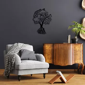 Decoratiune de perete, Acacia Tree, Metal, Dimensiune: 52 x 70 cm, Negru imagine