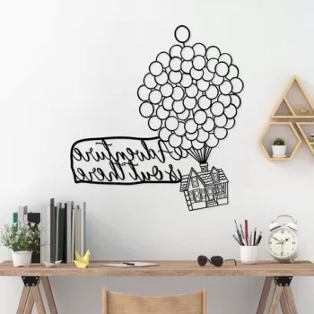 Decoratiune de perete, Adventure Is Out There, Metal, Dimensiune: 65 x 70 cm, Negru imagine