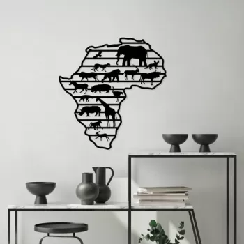 Decoratiune de perete, African Animals, Metal, Dimensiune: 67 x 70 cm, Negru imagine