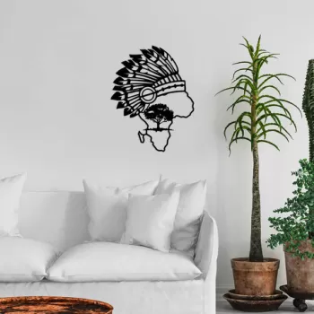 Decoratiune de perete, African, Metal, Dimensiune: 55 x 70 cm, Negru imagine