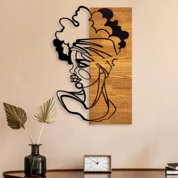 Decoratiune de perete, African Woman 3, 50% lemn/50% metal, Dimensiune: 33 x 3 x 50 cm, Negru / Nuc deschis imagine