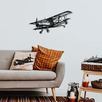 Decoratiune de perete, Airplane, Dimensiune: 39 x 74 cm (1 bucata), Negru imagine