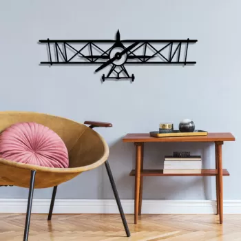 Decoratiune de perete, Airplane, Metal, 70 x 23 cm, Negru imagine