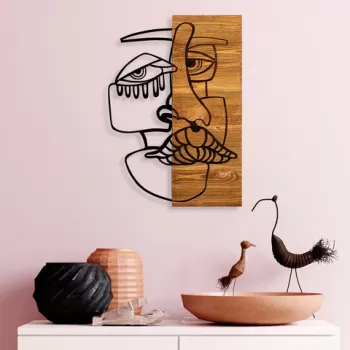 Decoratiune de perete, Alexix, 50% lemn/50% metal, Dimensiune: 34 x 3 x 50 cm, Negru / Nuc deschis imagine