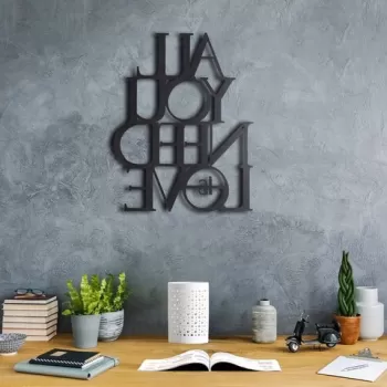Decoratiune de perete, All You Need Is Love, Metal, Dimensiune: 50 x 39 cm, Negru imagine