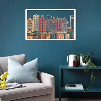 Decoratiune de perete, Amsterdam Houses, Otel, 45 x 70 cm, Alb imagine