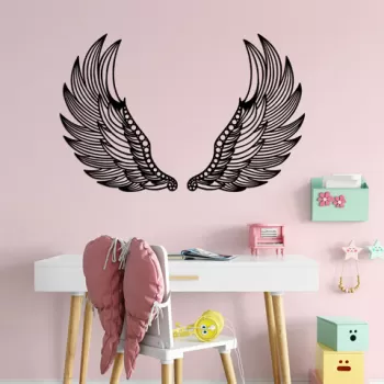 Decoratiune de perete, Angel Wings, Metal, 48 x 65 cm, 2 piese, Negru imagine
