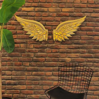 Decoratiune de perete, Angel Wings Metal Wall Art Set, OTEL, Dimensiune: 46 x 50 cm (2 bucati), Auriu imagine