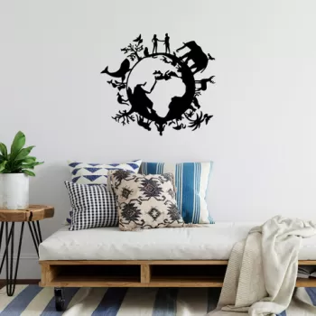 Decoratiune de perete, Animal World, Metal, Dimensiune: 70 x 62 cm, Negru imagine
