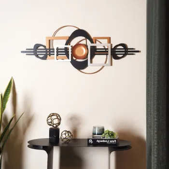 Decoratiune de perete, APT754SGB, Dimensiuni: 41 x 99 cm, Negru / Argintiu / Cupru imagine