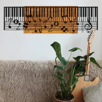 Decoratiune de perete, Arakan, Metal, Cadru: 100% LEMN (grosime: 3 cm), Negru imagine