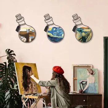 Decoratiune de perete, Art Potion Set of 3 Metal Wall Art, Otel, 53 x 38 cm, 3 piese, Multicolor imagine