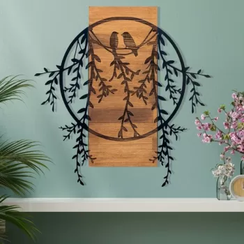 Decoratiune de perete, Asti, Metal, Cadru: 100% LEMN (grosime: 3 cm), Negru imagine