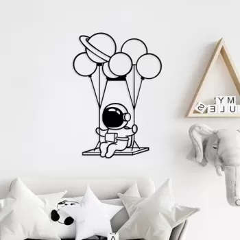 Decoratiune de perete, Astronaut 1, Metal, Dimensiune: 44 x 70 cm, Negru imagine
