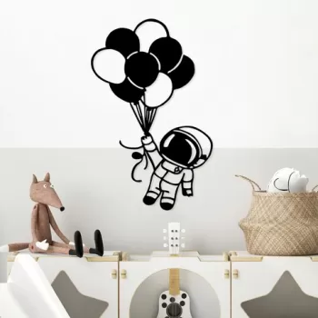 Decoratiune de perete, Astronaut 2, Metal, Dimensiune: 44 x 70 cm, Negru imagine