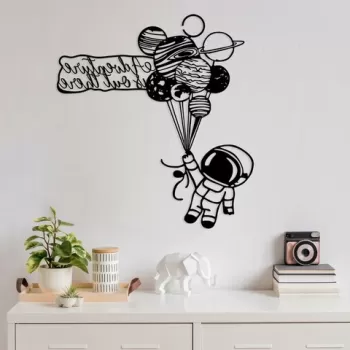 Decoratiune de perete, Astronaut 4, Metal, Dimensiune: 64 x 70 cm, Negru imagine