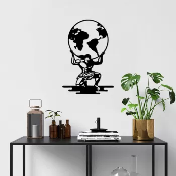Decoratiune de perete, Atlas, Metal, Dimensiune: 49 x 70 cm, Negru imagine