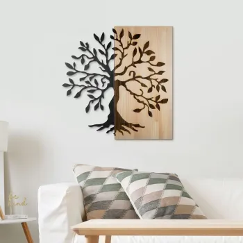 Decoratiune de perete, Aura of Nature -1, Metal, Lemn (Grosime: 3 cm, Natural/Negru imagine