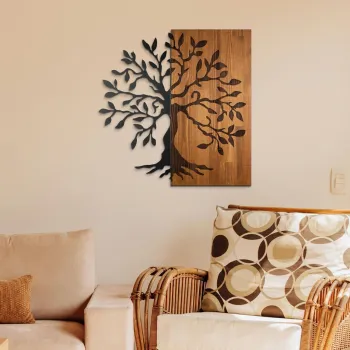 Decoratiune de perete, Aura of Nature -1, Metal, Lemn (Grosime: 3 cm, Nuc negru imagine