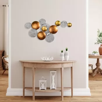 Decoratiune de perete, Aurora 2, Metal, Dimensiune: 45 x 82 cm, Argint / Cupru imagine